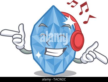 Listening music aquamarine gem isolated with the mascot Stock Vector