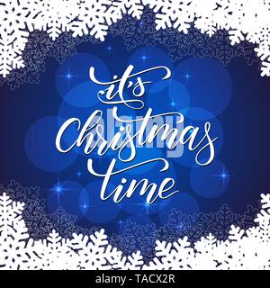 Blue Christmas card with modern brush calligraphy Stock Vector