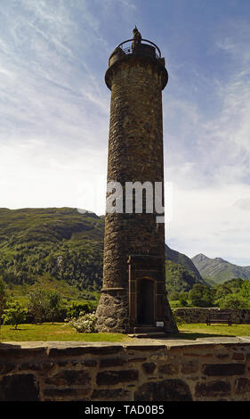 The Glenfinnan Monument is located on the shores of Loch Shiel. It was built in 1815 to mark the square where, in 1745, the standard of Prince Charles Stock Photo