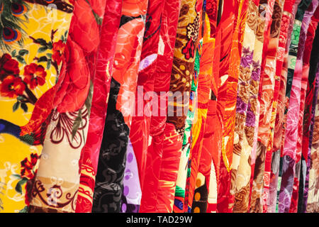 Colorful carpets assortment. Background photo with soft selective focus Stock Photo