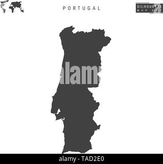 Portugal map focus. Isolated world map. Isolated on white