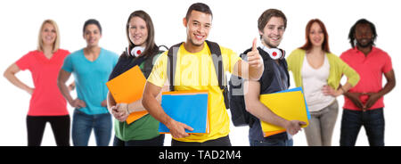 Group of students college student young people success successful thumbs up education isolated on a white background Stock Photo
