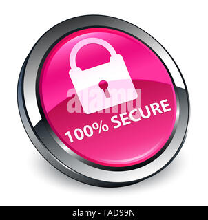 100% secure isolated on 3d pink round button abstract illustration Stock Photo