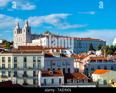 Portugal, Lisbon, Alfama, View from Miradouro de Santa Luzia over district with Sao Vicente de Fora Monastery Stock Photo