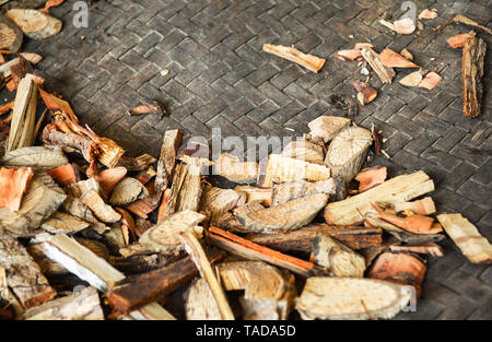Natural herbal bark Medicines branch of dry on threshing basket - Traditional medicines in China selective focus Stock Photo