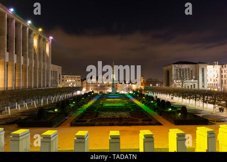 Belgium, Brussels, Mont des Arts, The Royal Library, Townhall and Lower City at night Stock Photo