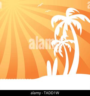 Tropical background with palm trees and surfboards at beach vector illustration Stock Vector