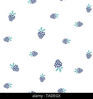 Blackberry seamless vector simple pattern on white background. Stock Vector