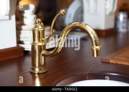 Retro style bathroom ,detail view of copper sink ,of retro design Stock Photo