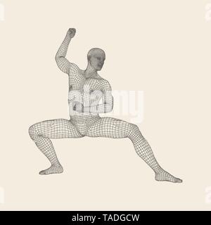 Man Doing Yoga Workout. 3D Model of Man. Healthy lifestyle. Training Concept. Vector Illustration. Stock Vector