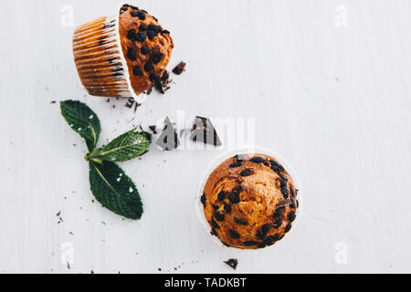 Two home-baked muffins with chocolate chips Stock Photo