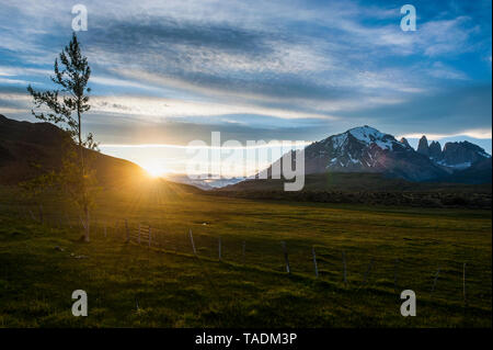 Chile, Patagonia, Torres del Paine National Park, sunset in mountainscape Stock Photo