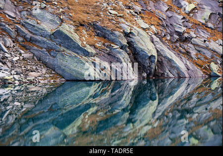Austria, Salzburg State, High Tauern National Park, Zillertal Alps, water reflections in Gerlossee Stock Photo