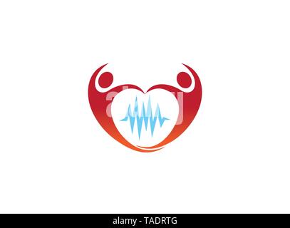 Creative Couple Heart Pulse Logo Stock Vector