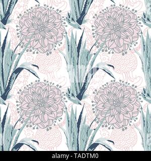 seamless exotic tropic floral pattern, aloe flower Stock Vector