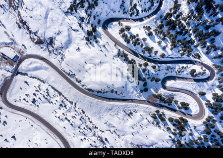 Austria, Tyrol, Kaunertal, glacier road in winter, aerial view