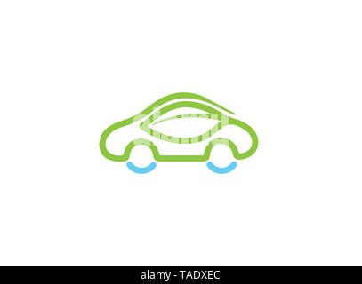 Creative Green Car Line Leaf Ecology Logo Vector Stock Vector
