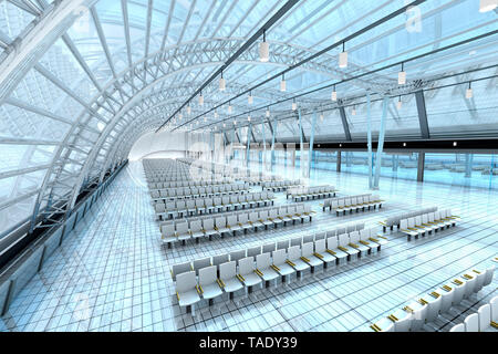 3D Rendered Illustration, Architecture visualization of an airport Stock Photo