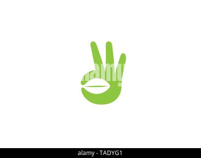 Creative Hand Sign Leaf Symbol Logo Stock Vector