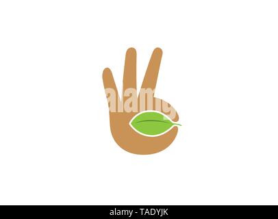 Creative Hand Sign Leaf Symbol Logo Stock Vector