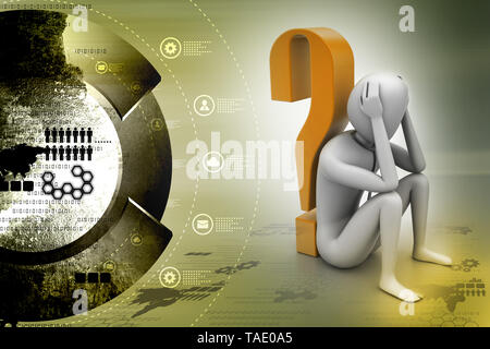 3d man sitting near the question mark Stock Photo - Alamy