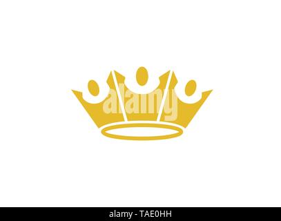 King Crown Three Happy People Logo Design Illustration Stock Vector