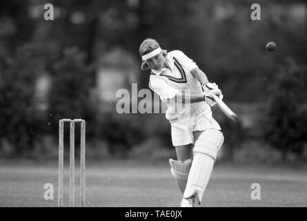 20 July 1990 England versus Ireland Womens Cricket European Cup match at Kirby Moxloe, Leicestershire. Women played cricket in skirts and skorts during these times.   Photo by Tony Henshaw Stock Photo