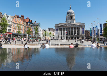 Nottingham City Center. View of the main Market Square, Nottingham Council House building behind. Stock Photo