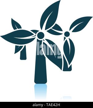 Wind Mill With Leaves In Blades Icon. Shadow Reflection Design. Vector Illustration. Stock Vector