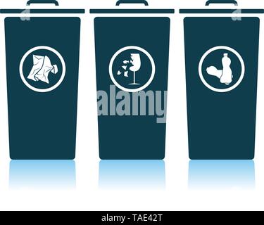 Garbage Containers With Separated Trash Icon. Shadow Reflection Design. Vector Illustration. Stock Vector