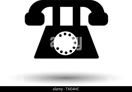 Old Phone Icon. Black on White Background With Shadow. Vector Illustration. Stock Vector