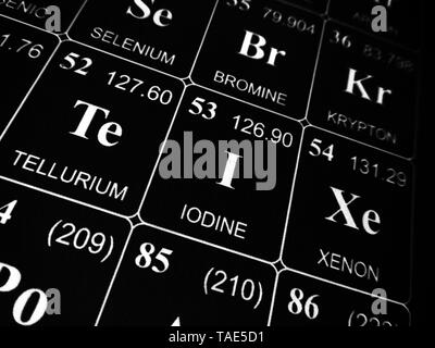 Iodine on the periodic table of the elements Stock Photo