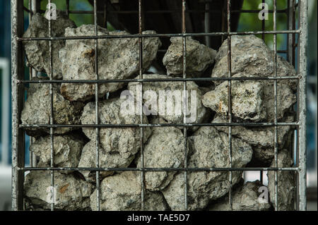 stone in metal cage landscape wall Stock Photo