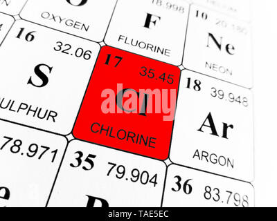 Chlorine on the periodic table of the elements Stock Photo