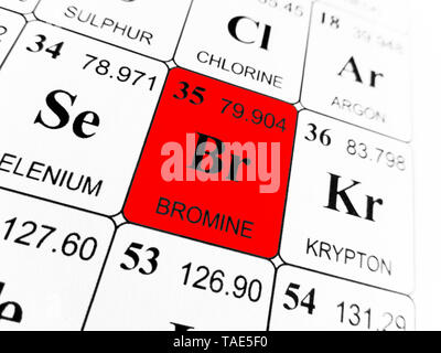 Bromine on the periodic table of the elements Stock Photo