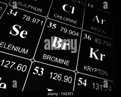 Bromine on the periodic table of the elements Stock Photo