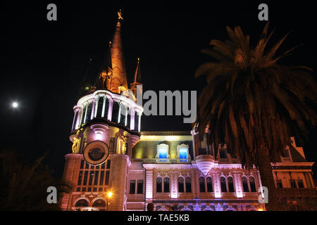 Old National Bank of Georgia and modern Astronomical clock at Memed Abashidze avenue in Batumi. Autonomous Republic of Adjara. Georgia Stock Photo