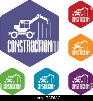 Construction business icons vector hexahedron Stock Vector