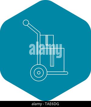 Handle truck with boxes icon, outline style Stock Vector