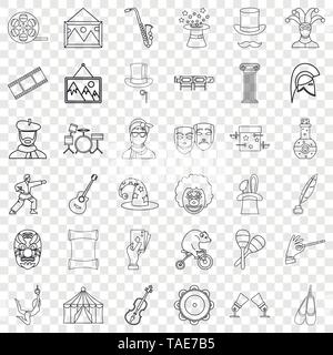 Circus icons set, outline style Stock Vector