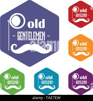 Old gentlemen icons vector hexahedron Stock Vector