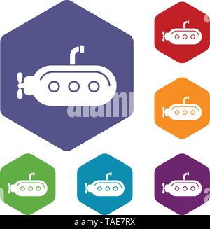 Submarine with periscope icons vector hexahedron Stock Vector