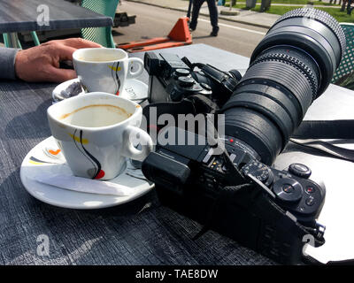 Press photographer's breakfast, Le Crotois, Baie de Somme, Hauts-de-France, France Stock Photo