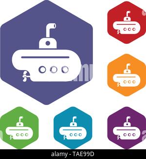 Bathyscaphe with periscope icons vector hexahedron Stock Vector