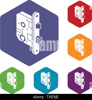 Standard door lock icons vector hexahedron Stock Vector