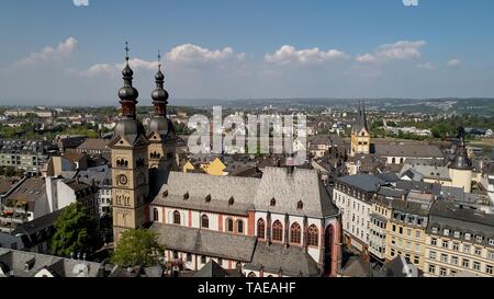 View of the old town with Church of Our Dear Lady and Florinskirche, drone recording, Koblenz, Rhineland-Palatinate, Germany Stock Photo