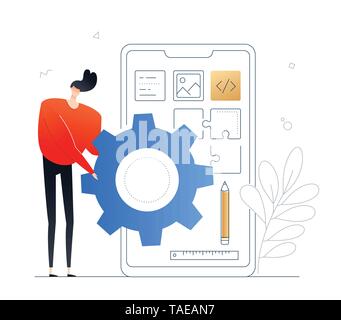 Mobile app development - flat design style colorful illustration Stock Vector