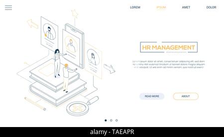HR management - line design style isometric web banner Stock Vector