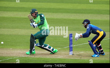 South Africa's Rassie van der Dussen bats during the ICC Cricket World Cup Warm up match at The Cardiff Wales Stadium. Stock Photo