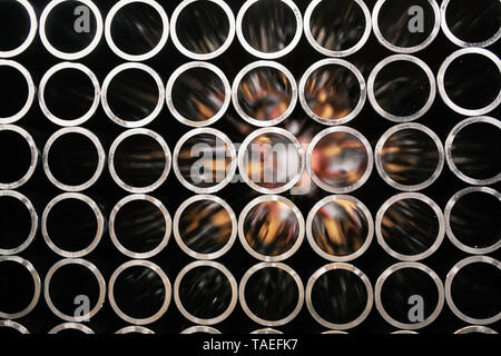 Metal pipes. steel pipes on black and white Stock Photo